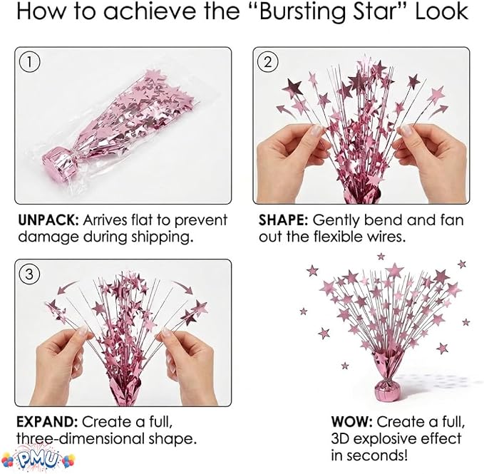 PMU 6 Pack Bursting Star Metallic Foil Spray Centerpiece- Baby Pink Balloon - Image 4