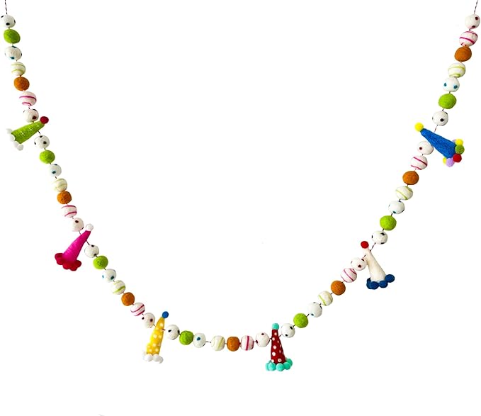 Pre-Strung Birthday Banner Handmade 3D Wool Felt Hats Rainbow Ball Garland | by Unknown