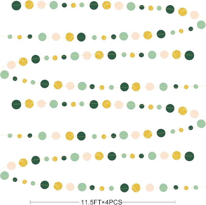Sage Green Gold Beige Party Polka Dot Garlands Oilve Green Glitter Gold Hanging - Image 2