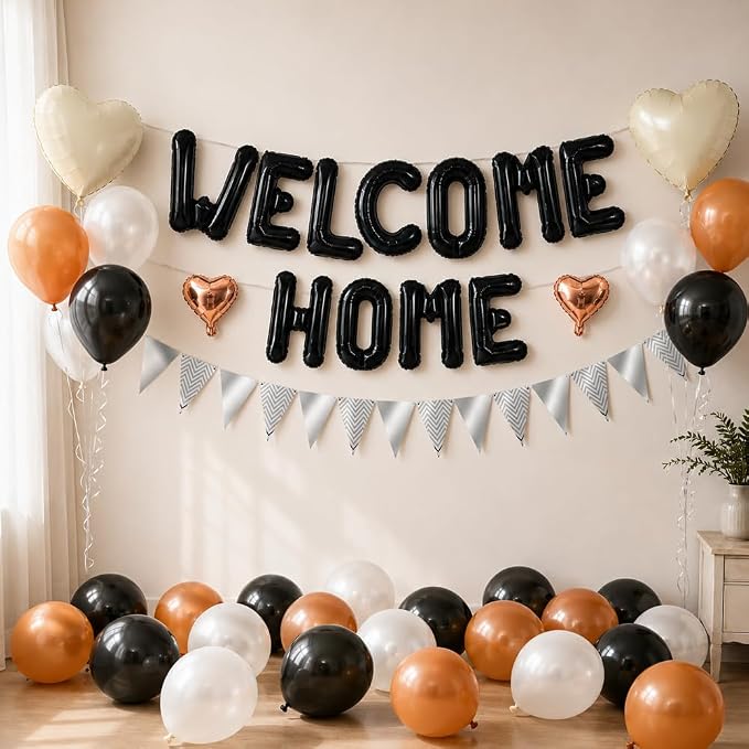 TONIFUL 16Inch Black Welcome Home Balloons Banner, Housewarming Party Decor | - Image 3