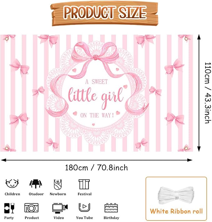 AIBIIN A Sweet Little Girl is on The Way Photography Background Pink Bow Girls - Image 2