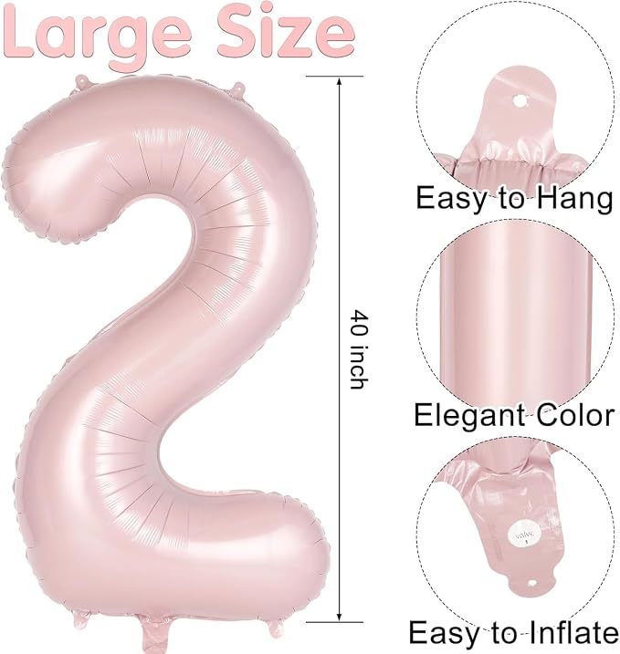 Light Pink Number 12 Balloon, 40 Inch Giant Mylar Number Balloons, Large Foil - Image 2