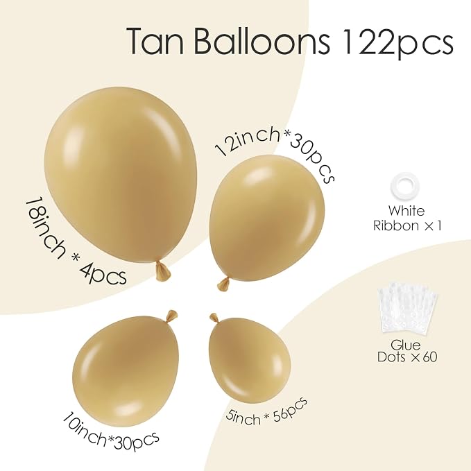 Awenztech 122pcs Tan Balloons, 18 12 10 5 inch Light Brown Balloons Different - Image 2