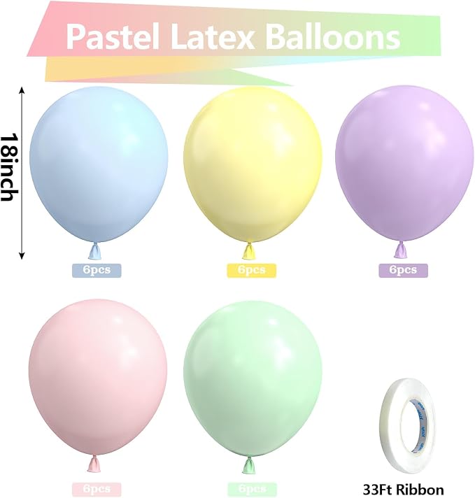 Bezente Pastel Balloons 18 Inch 30 Pack Latex Large Thick | Multicolor Macaron - Image 2