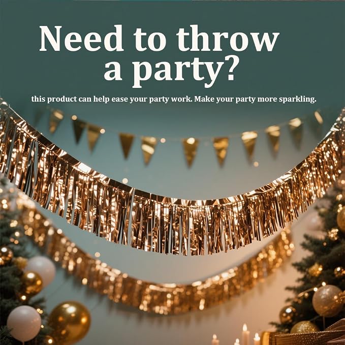 4 Pack Green Total 40 Feet Foil Fringe Garland Metallic Tinsel Banner Wall - Image 4