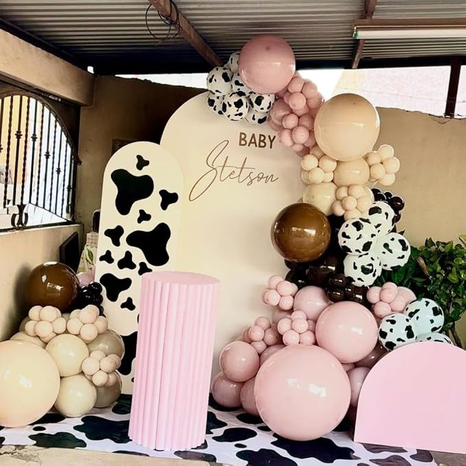 Cowgirl Balloons, 12 Inch Light Pink Brown Sand and Cow Print Balloon - Image 6