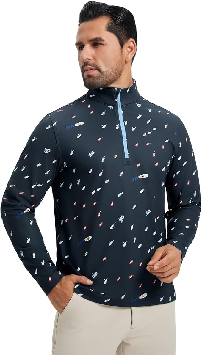 M MAELREG Quarter Zip Golf Pullover Men Dry Fit Long Sleeve Performance Wicking 1/4 Zip Full Print Pullover Mens Sweatshirt