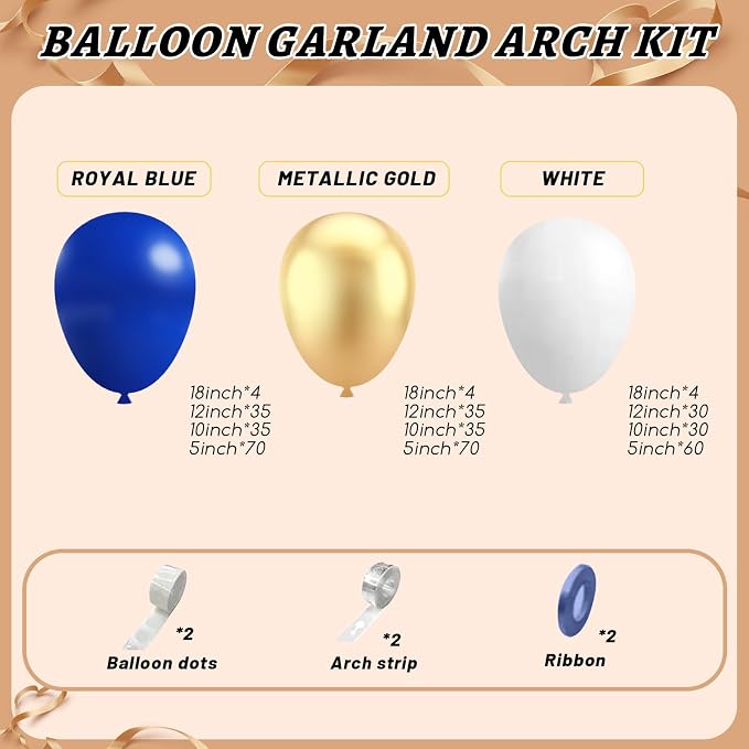 412Pcs Royal Blue and Gold Balloons Arch Garland Kit, 5 10 12 18 inch blue and - Image 2