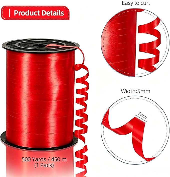 Red Curling Ribbon, 3/16 inch x 500 Yard Red Curling Ribbon - Image 5