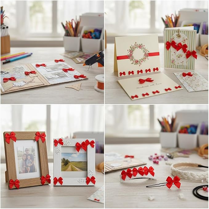 100 Mini Satin Bows with Adhesive Dots, Small Decorative Ribbon Bows - Image 5