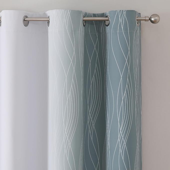 Stone Blue and Greyish White Ombre Blackout Curtains 45 Inch Length 2 Panels - Image 4