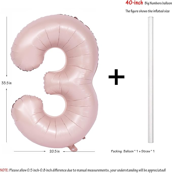 40 In Matte Pink Number Balloons Helium Foil Mylar Balloon Party Digital 3 | - Image 2
