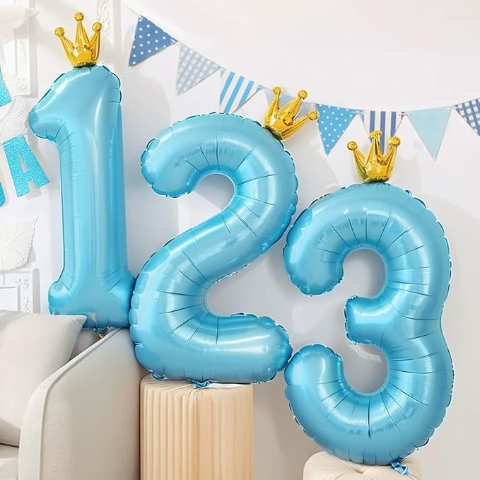 Blue Number 3 Balloon with Crown, 40 inch Blue Number Balloon 3rd Birthday - Image 5