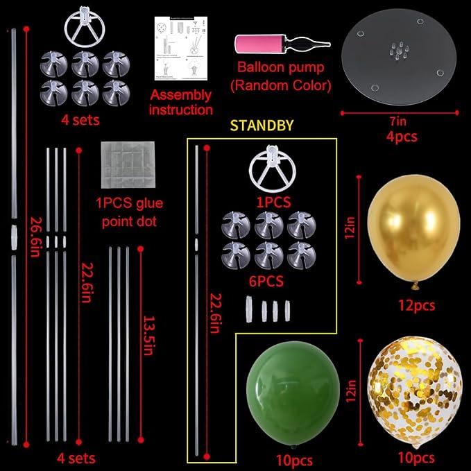 TONIFUL 4 Set Sage Green Gold Balloon Stand Balloon Centerpieces - Image 2
