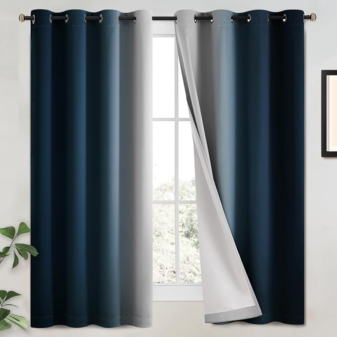 Yakamok 100% Blackout Curtains Ombre Navy Blue Curtains by Yakamok