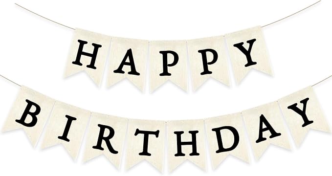 Black Happy Birthday Banner Pre-strung Burlap Bunting Party Backdrop Sign by Unknown