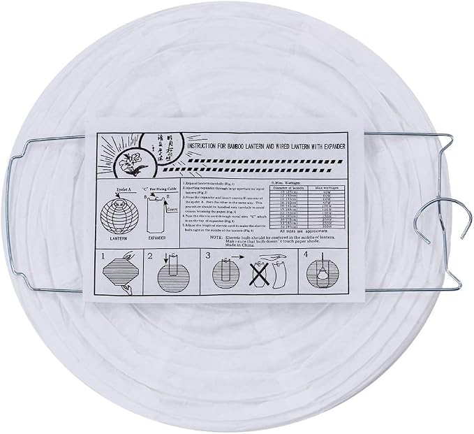 Supla 20 Pack Chinese White Paper Lantern Round 4” 6” 8” 10” 12” White Hanging - Image 3