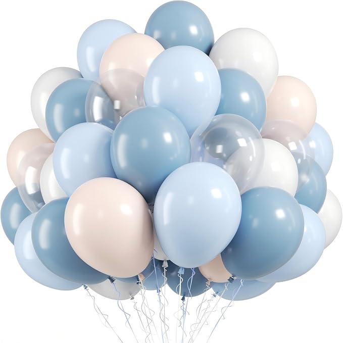 FunHot Dusty Blue Balloons, 12 Inch Ivory Transparent Helium Balloons by FunHot