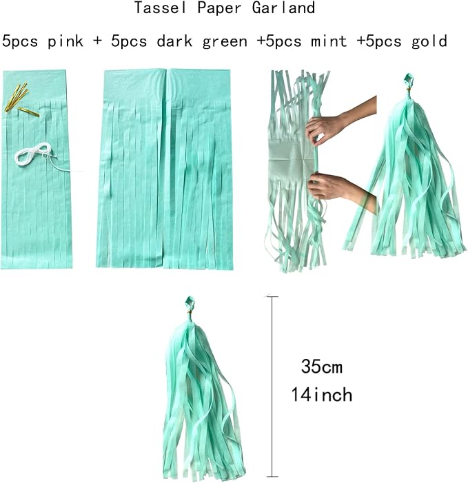 Sage-Green Pink-Gold Party-Decorations Tassel Garland - Image 5