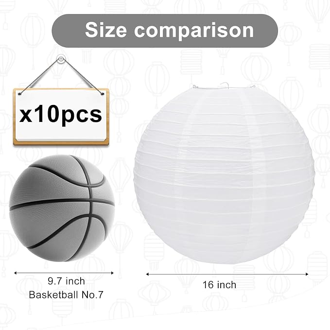 10pcs White Paper Lanterns Party Decorations, 16in Large Chinese Round Paper - Image 2