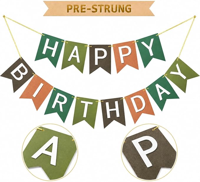 Letjolt Brown Happy Birthday Banner Handmade Tropical Theme 13pcs | Pre-Strung - Image 2