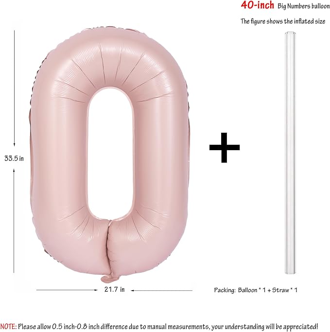 40 Inch Pink Number 0 Foil Balloon Light Pink Digital 0 Helium Balloon | - Image 2