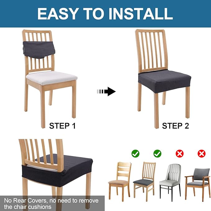 Smiry Waterproof Seat Covers for Dining Room Chairs, No Rear Covers | Stretch - Image 5
