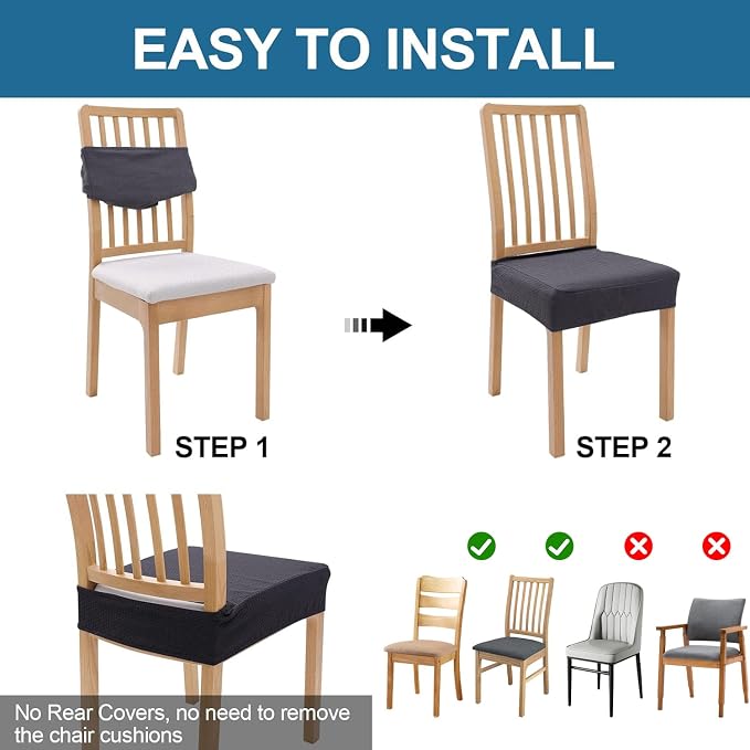 Smiry Waterproof Seat Covers for Dining Room Chairs, No Rear Covers | Stretch - Image 5
