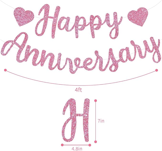 BEISHIDA Pre-Strung Glitter Pink Happy Anniversary Banner Wedding Decor | Happy - Image 2