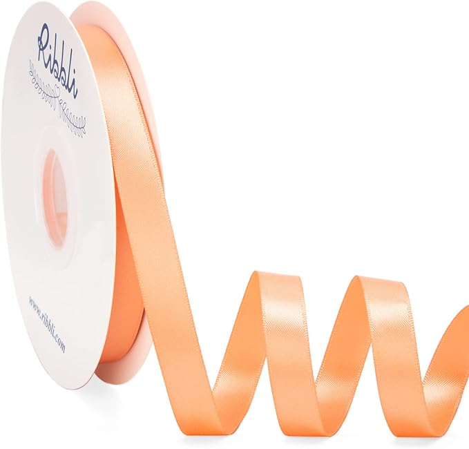 Ribbli Peach Satin Ribbon Double Faced Satin 1/2 inch x Continuous 50 by Ribbli