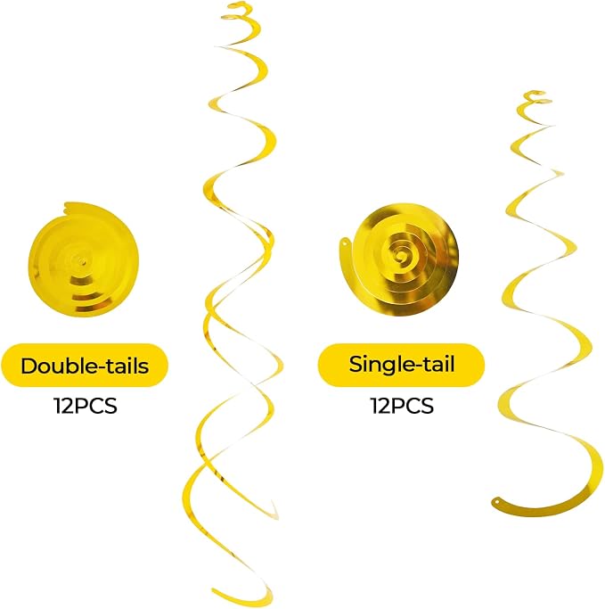 24 PCS Gold Foil Hanging Swirl, Sparkle Ceiling Hanging Decorations, Plastic - Image 2