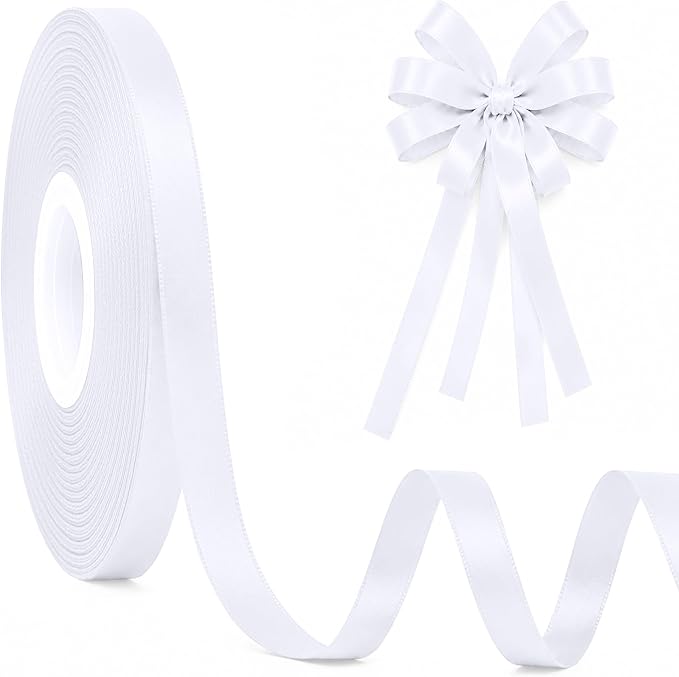 30Yards Thin White Ribbon 3/8In by Fullive