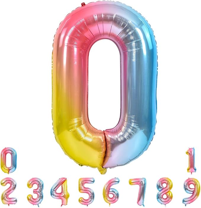 TONIFUL 40 Inch Rainbow Large Numbers Balloons 0-9, Number 0 Digital 0 Helium by TONIFUL