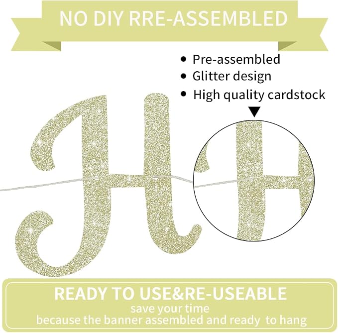 BEISHIDA Glitter Champagne Happy Birthday Banner Party Decoration NO DIY | - Image 3