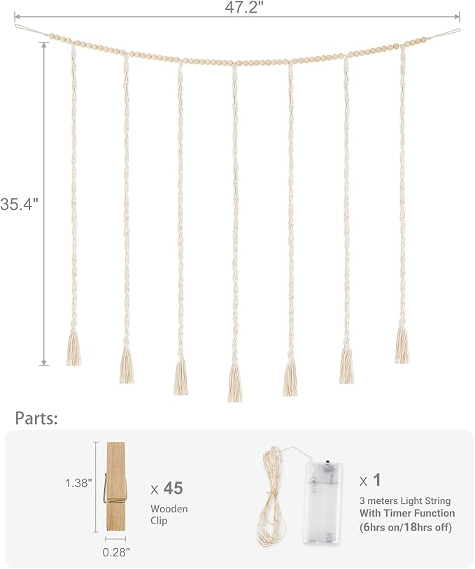 Mkono Hanging Photo Display, Boho Macrame Wall Decor - Image 6