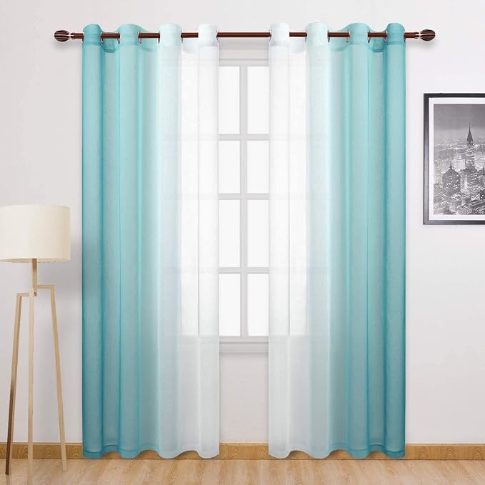DWCN Teal Faux Linen Ombre Sheer Curtains by DWCN