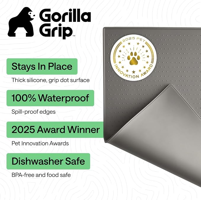 GORILLA GRIP 100% Waterproof Raised Edge BPA Free Silicone Pet Feeding Mat - Image 2