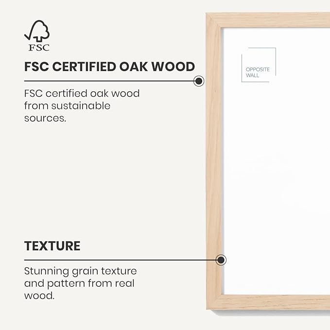 Opposite Wall - 18x24 in - Natural Solid Oak Wood Picture Frame - Lightweight, Versatile & Shatterproof - Wall Hanging Poster or Photo Frame - Wall Decor for Office, Gallery & Home