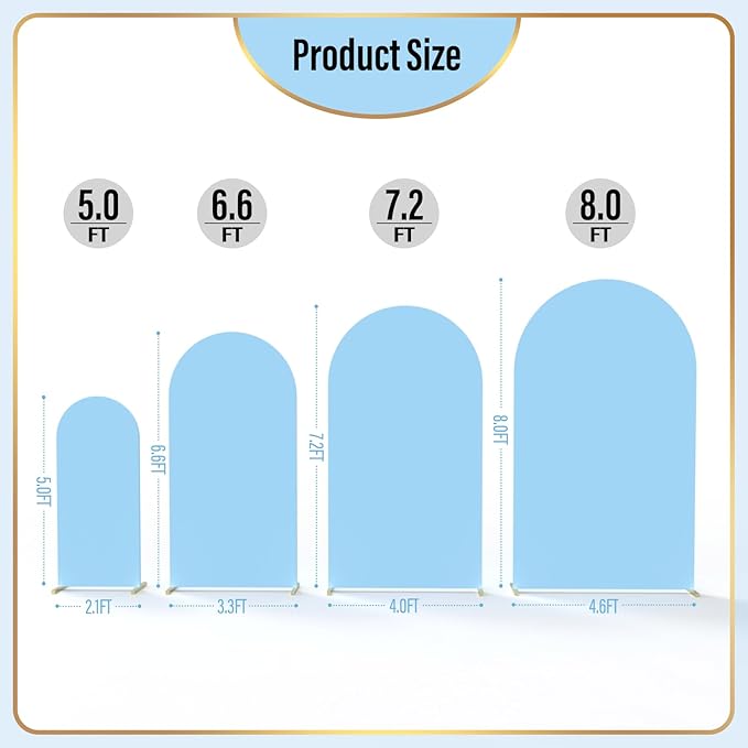 LEBENGURU Upgraded 7.2FT Wedding Arch Cover, Baby Blue Spandex Fitted Arch Backdrop Cover, Round Top Chiara Stand Covers for Birthday Party Baby Shower Banquet Balloon Décor