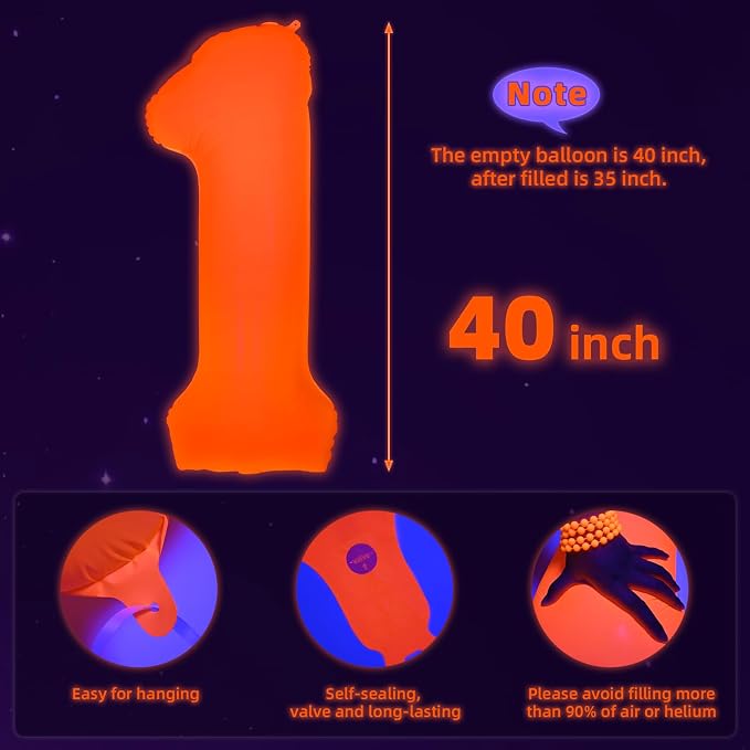Mega-L Glow in The Dark Party Supplies, 40 Inch Orange Number 7 Balloon | Glow - Image 5