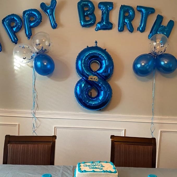 Blue Foil Balloon Number 8, Large Number 8 Digital 8 Helium Balloon - Image 8