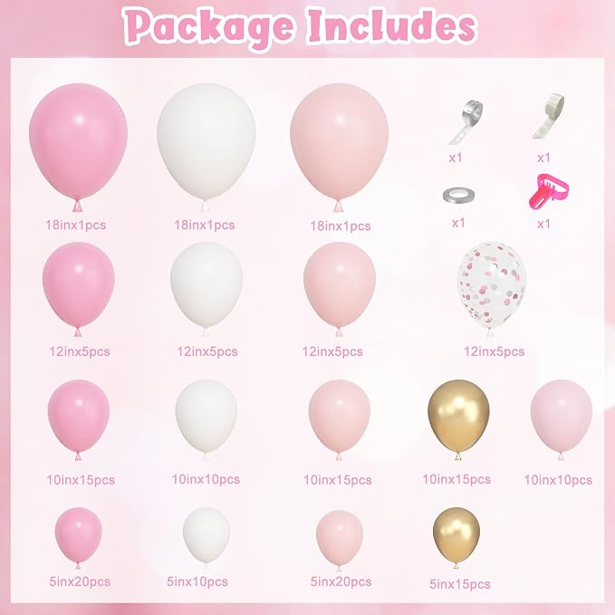 157Pcs Pink and White Balloons Garland Arch Kit Different Size | Pastel Pink - Image 2