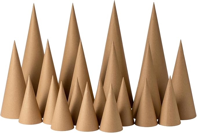 Crafjie 20PCS Paper Mache Cones Open Bottom Variety Pack Set of 4pcs 13.75x5 by Crafjie