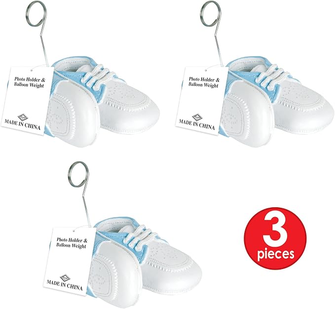 Beistle Set of 3 Blue Baby Shoes Photo/Balloon Holders, 6 oz- Boy Baby Shower - Image 5