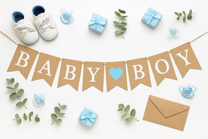 Baby Boy Banner for Party Decorations – It’s a Boy Sign, Rustic Garland - Image 8