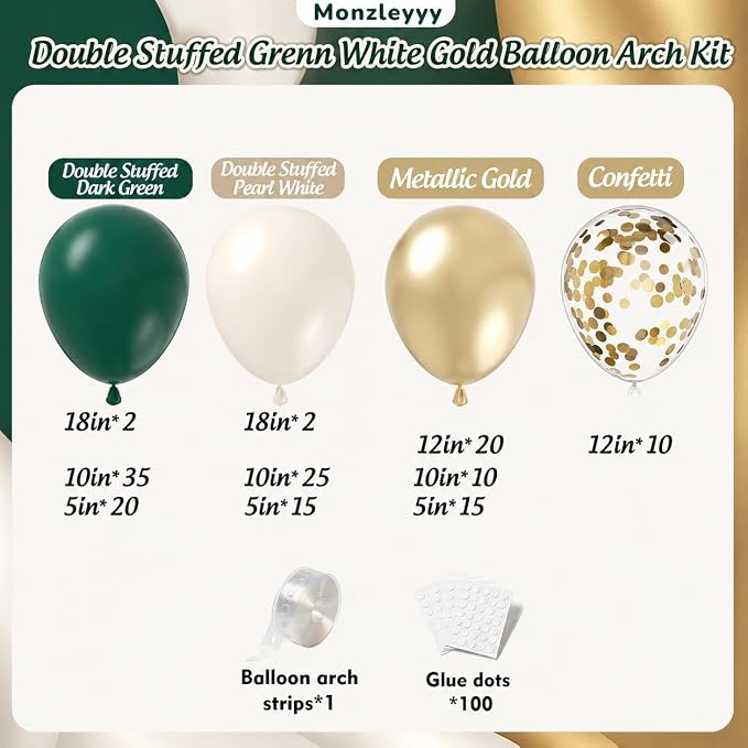 154Pcs Emerald Green and Gold Balloons Garland Arch Kit - Image 2