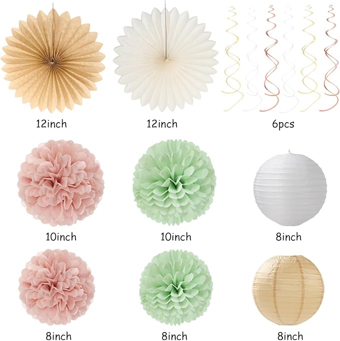 Sage-Green Pink-Beige Baby-Shower Party-Decorations - Image 3