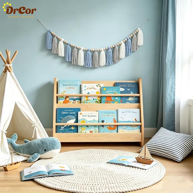 DrCor Coastal Blue White Tassel Garland – Boho Decor | Handmade yarn banner - Image 2