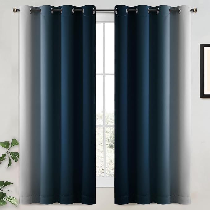 Yakamok 100% Blackout Curtains Ombre Navy Blue Curtains - Image 2