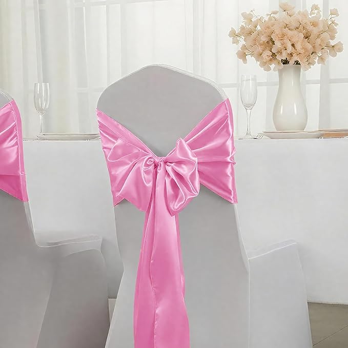 SHEJIZE 20 Pack Pink Satin Table Runner 12x108 Inches Long, Bright Silky Smooth Satin Table Runner Table Decor for Wedding Banquet Christmas Prom Event Birthday Party